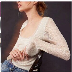Free People Late Night Disco Layering Top in Snowing, S, NWOT